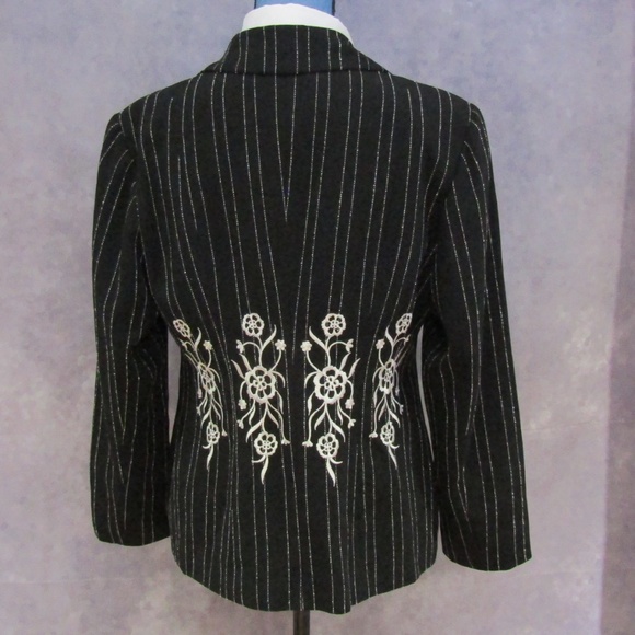 Fleur Black & White Embroidered Jacket Blazer 10 - Picture 5 of 6
